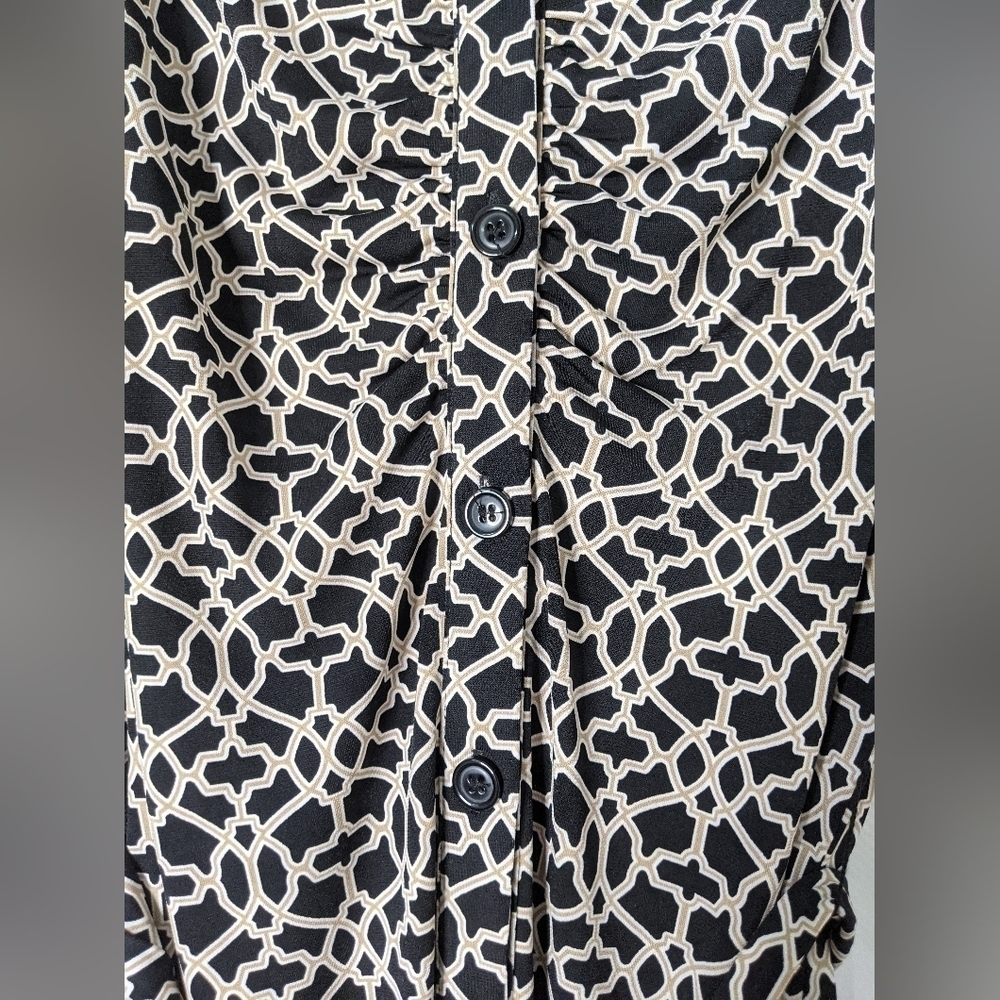 Laundry by Shelli Segal Womens Dress Sz 6 Black Geometric Print Belted Button-Up - Picture 3 of 8